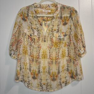 Vince Camuto Yellow and Orange Patterned Blouse Womans Size Medium